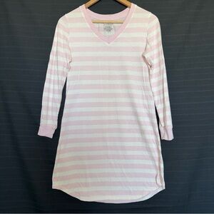 Lauren Ralph Lauren Pink Ivory Stripe Long Sleeve Night Gown Pajama Small